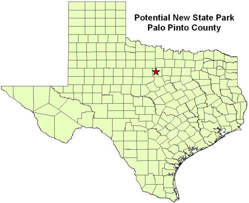 Location of potential new state park in relation to the state of Texas