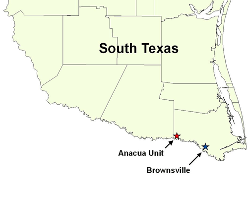 Location of Anacua Unit in relation to Brownsville, TX