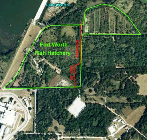 Location of Fort Worth Fish Hatchery in relation to easement