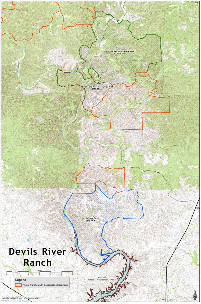 Site Map of Devils River SNA (in green) and Devils River Ranch (in blue)