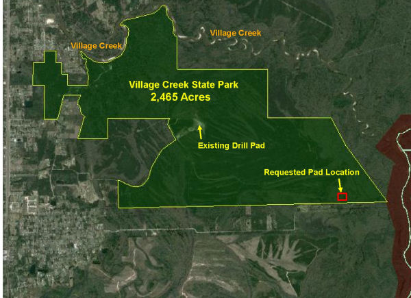 Site Map for Target Location of New Drill Pad at Village Creek State Park
