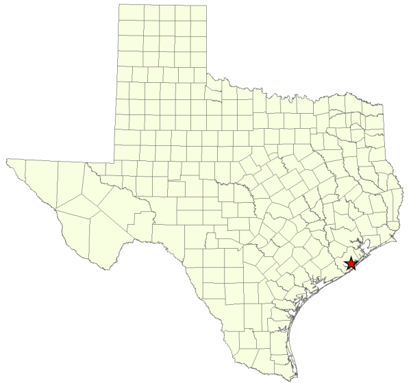 Location Map for the Justin Hurst Wildlife Management Area - Brazoria County
