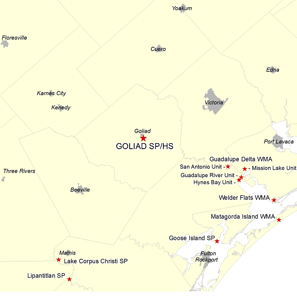 Vicinity Map for Goliad SPHS - 20 Miles Southwest of Victoria