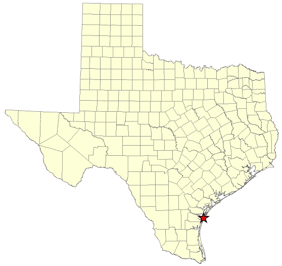 Location Map for Mustang Island State Park in Nueces County