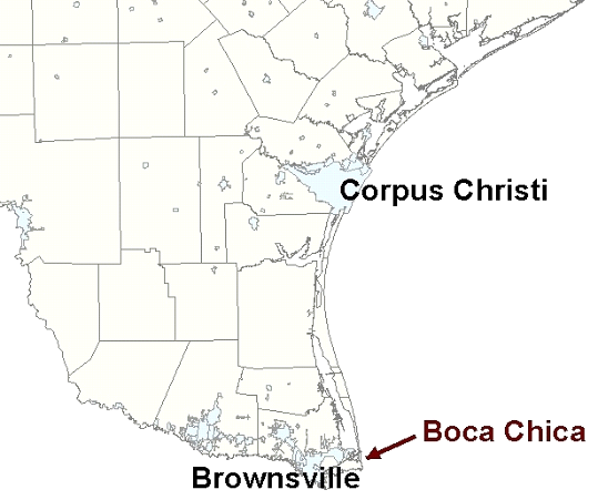 Vicinity Map for Boca Chica State Park, 15 Miles East of Brownsville