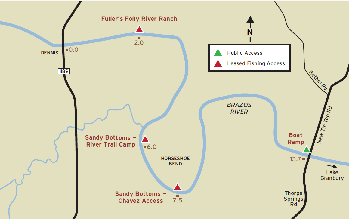 Map of Brazos River upstream from Lake Whitney