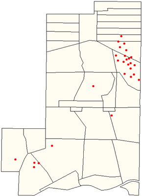 Map showing the black-capped vireo locations on Kerr WMA in 1986 Map showing the black-capped vireo locations on Kerr WMA in 1986