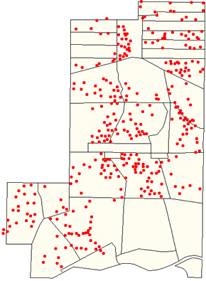 Map showing the black-capped vireo locations on Kerr WMA in 1998 Map showing the black-capped vireo locations on Kerr WMA in 1998
