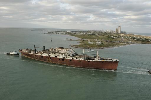 The Texas Clipper makes its final journey Friday, November 16, 2007 to its underwater resting place in the Gulf of Mexico, 17 miles off South Padre Island, where it will begin its new life as an artificial reef for marine wildlife.