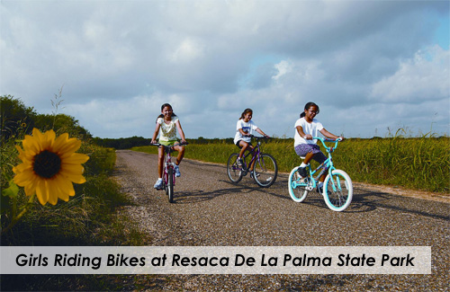 Girls riding bikes at Resaca De La Palma State Park
