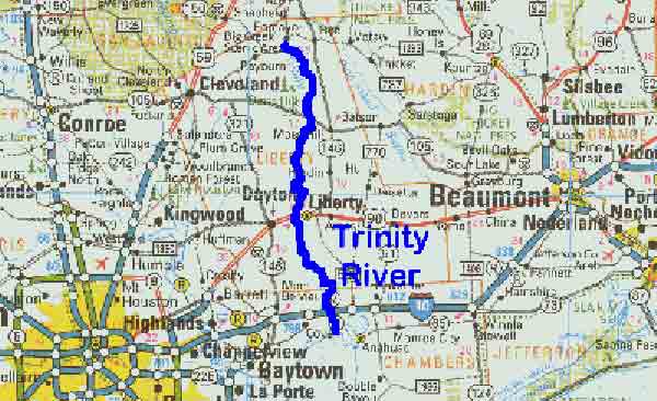 Map Location of the Trinity River Downstream of Lake Livingston