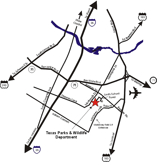 Routes to Texas Parks and Wildlife Department Headquarters