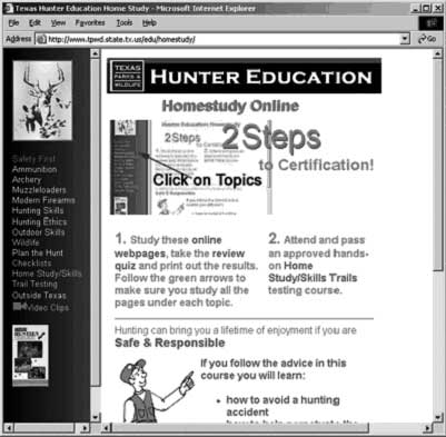 Photo Showing Hunter Education Web Page