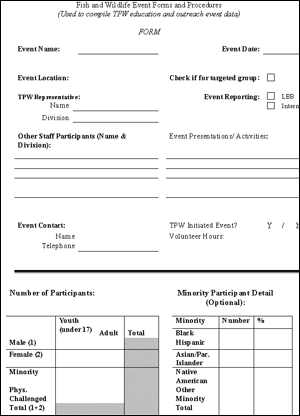 Image of Fish and Wildlife Event Forms