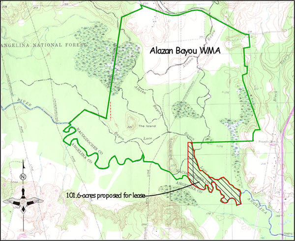This image is a representation of where the proposed pipeline easement right-of-way lies in relation to Alazan Bayou Wildlife Management Area