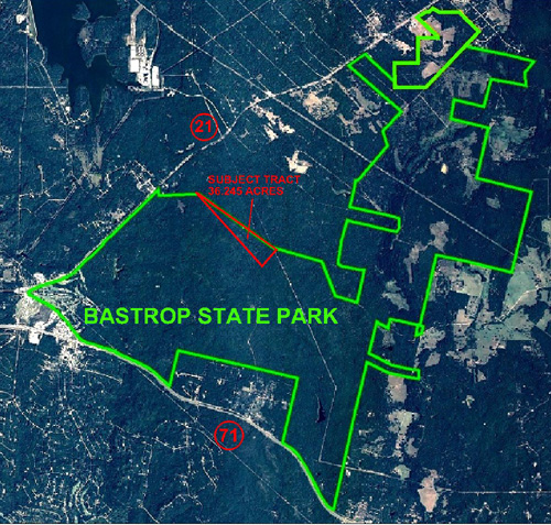 Location of proposed donation in relation to Bastrop State Park