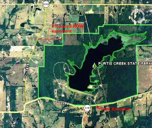 Location of proposed easement in relation to Purtis Creek State Park