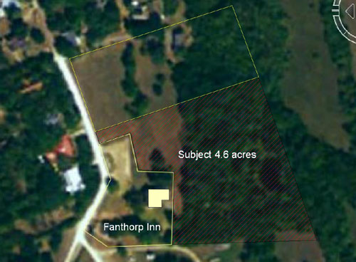 Location of subject 4.6 acres in relation to Fanthorp Inn