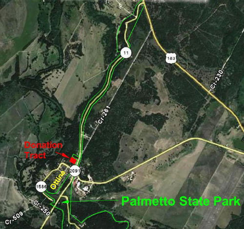 Location of donation tract in relation to Palmetto State Park