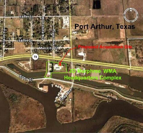 Location of proposed acquisition site in relation to JD Murphree WMA Headquarters Complex