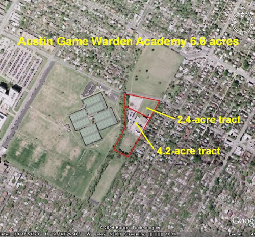Location of 2.4-acre tract in relation to Austin Game Warden Academy