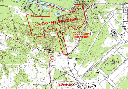 Location of 299.20 acre nomination in relation to Caddo Lake State Park