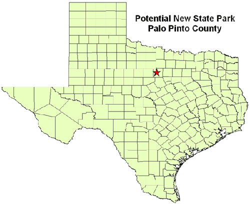 Location of Potential New State Park in relation to Palo Pinto County