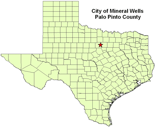 Location of city of Mineral Wells in relation to Palo Pinto County