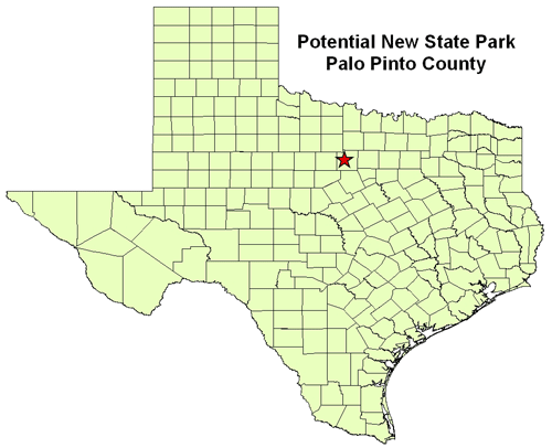 Location of potential new state park in relation to Palo Pinto County