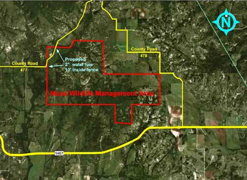 Location of proposed tract in relation to Muse Wildlife Management Area