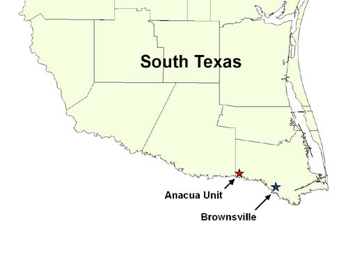 Location of Anacua Unit in relation to Brownsville, TX