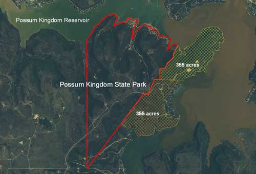 Location of Possum Kingdom State Park in relation to proposed transfers