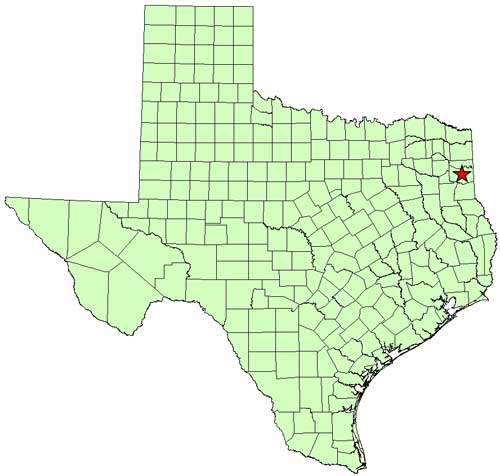 Location of Caddo Lake State Park, Harrison County in relation to the State of Texas