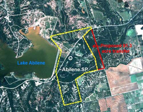Location of proposed 91.3 acre tract in relation to Abilene State Park and Lake Abilene