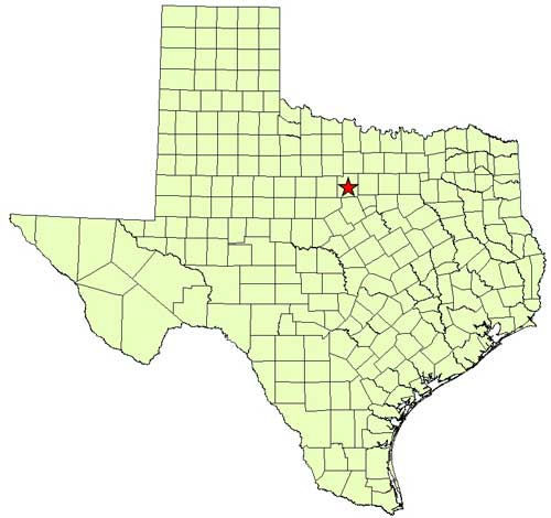 Location of Possum Kingdom State Park in relation to the State of Texas