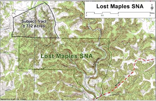Location of Lost Maples State Natural Area in relation to 732-Acre subject tract