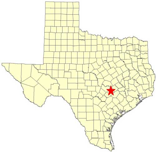 Location of Bastrop County in relation to the State of Texas