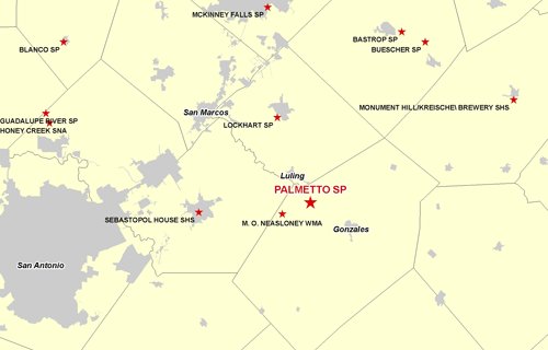 Location of Palmetto State Park in relation to Gonzales