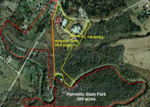 Location of Palmetto State Park in relation to Warm Springs Hospital Tract