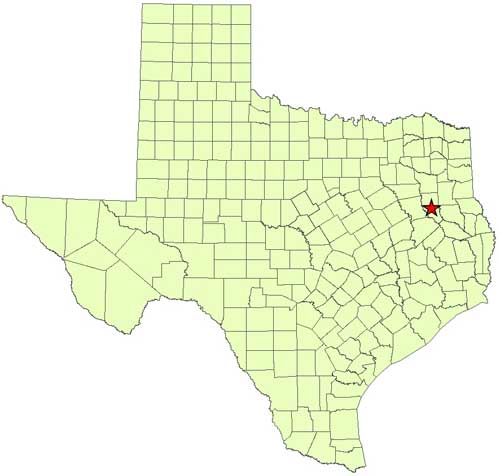 Location of Cherokee County in relation to the State of Texas