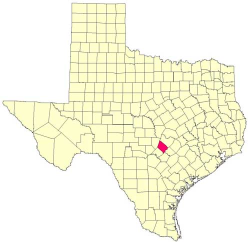Location of Hays County in relation to the State of Texas