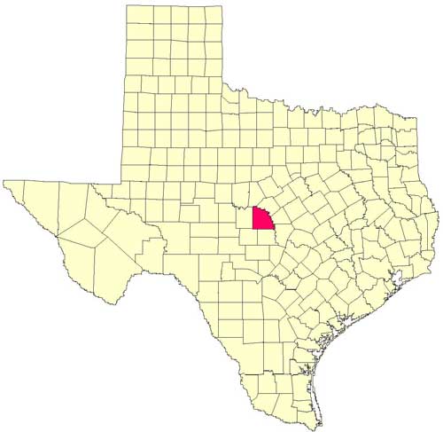 Location of San Saba County in relation to the State of Texas