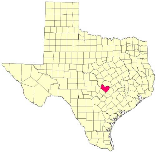 Location of Travis County in relation to the State of Texas