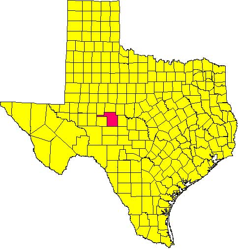 Location of Tom Green County in relation to the State of Texas
