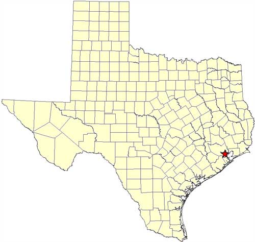 Location of San Jacinto Battleground SHS in relation to the State of Texas