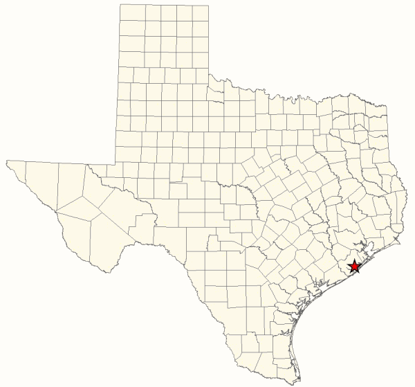 Location of Justin Hurst WMA in Brazoria County