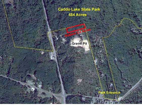 Site Map of the Subject 3.4-Acre Tract at Caddo Lake State Park - Subject Tract Shown in Red

