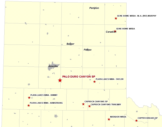 Vicinity Map for Palo Duro Canyon SP, 20 Miles Southeast of Amarillo