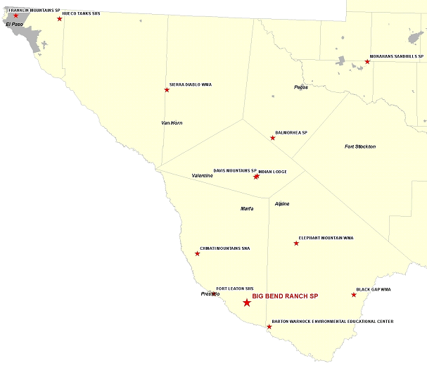 Vicinity Map for Big Bend Ranch State Park – 50 Miles South of Marfa