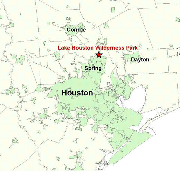 Vicinity Map for Lake Houston Wilderness Park - 20 Miles Northeast of Houston